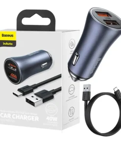 Baseus Golden Contactor Pro Car Charger 2x USB, 40W (gray) +  Cable USB to USB-C 1m (black)