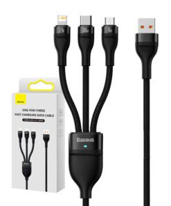 3in1 USB cable Baseus Flash Series, USB-C + micro USB + Lightning, 100W, 1.2m (black)