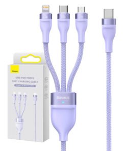 Kabel USB 3w1 Baseus Flash Series 2, USB-C + micro USB + Lightning, 100W, 1.5m (fioletowy)