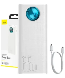 Akupank Baseus Amblight 30000mAh, 4xUSB, USB-C, 65W (valge)