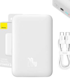 Powerbank Baseus Magnetic, 10000mAh, USB-C 20W, MagSafe (valge)