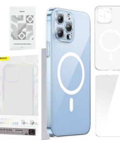 Phone case Baseus Magnetic Crystal Clear for iPhone 13 Pro (transparent) with all-tempered-glass screen protector and cleaning kit