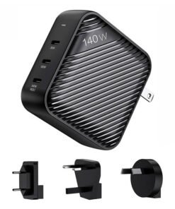 Wall charger INVZI GanHub 3x USB-C, 140W, EU/UK/AU/US (black)