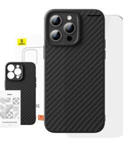 Baseus sünteetiline kiud iPhone 15 Pro ümbris + karastatud klaas