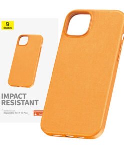 iPhone 15 Plus telefoniümbris Baseus Fauxther seeriale (oranž)