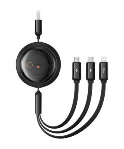 Fast Charging Cable 3in1 Baseus Free2Draw, USB to micro USB+USB-C+Lightning, 3.5A, 1.1m (black)