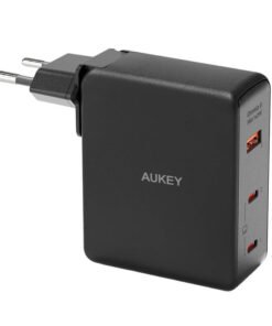 Wall charger Aukey PA-B7O, 1xUSB-A, 2xUSB-C, 140W GaN (black)