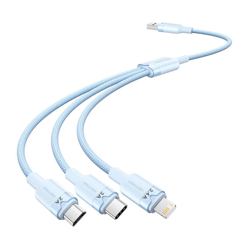 USB 2.0 A to 3in1 3A cable Vention CTPLG 1.5M (blue)