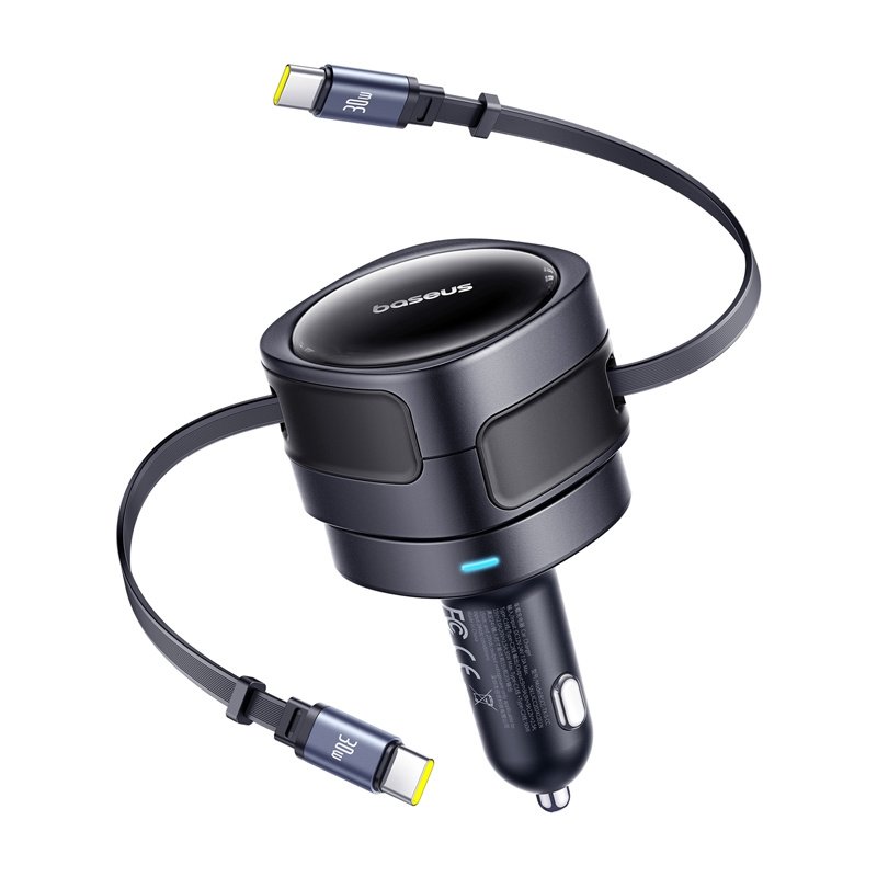 „Baseus Enjoyment Max“ automobilinis įkroviklis su USB-C+USB-C laidais, 60 W, juodas