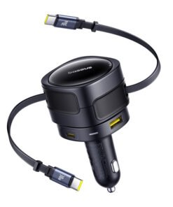 Baseus Enjoyment Max car charger with USB-C+USB-C cables and USB-A+USB-C ports 90W Black